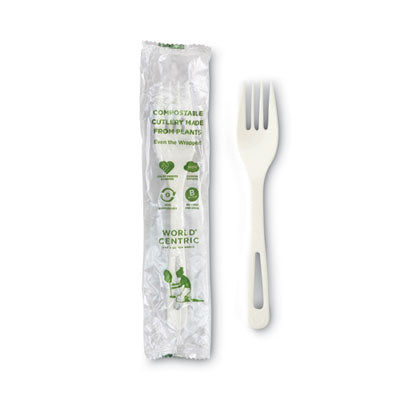WORFOPSI TPLA Wrapped Cutlery, Fork, Plastic, Light Beige 750/Carton WORLD CENTRIC