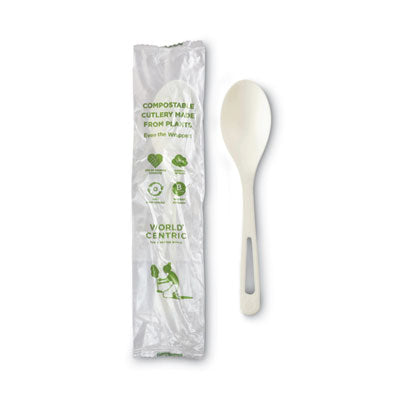 WORSPPSI TPLA Wrapped Cutlery, Spoon, Plastic, Light Beige, 750/Carton WORLD CENTRIC