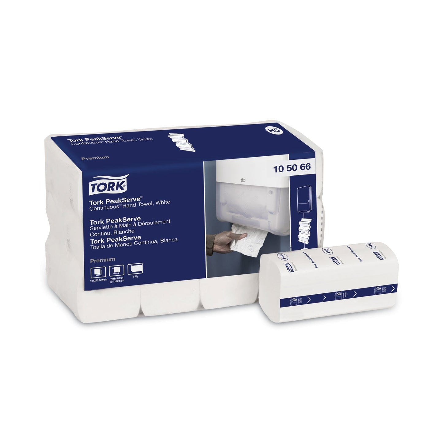 TRK105066 PeakServe Continuous Hand Towel, 1-Ply, 7.91 x 8.85, White, 270 Wipes/Pack, 12 Packs/Carton Tork