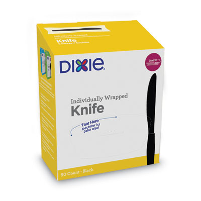 DXEKM5W540 Grab'N Go Wrapped Cutlery, Knife, Plastic, Black, 90/Box, 6 Boxes/Carton