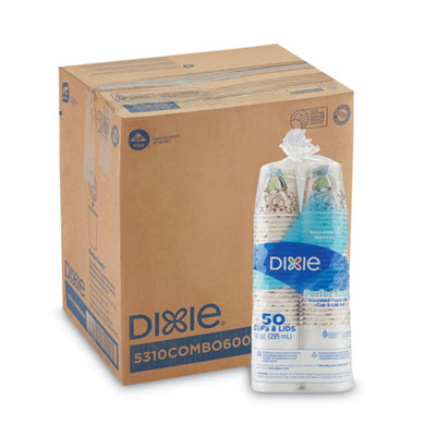 DXE5310CMB600CT PerfecTouch Paper Hot Cups and Lids Combo, 10 oz, Coffee Haze Design, 50/Pack, 6 Packs/Carton