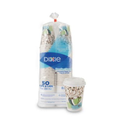 DXE5342COMBO600 Perfectouch Paper Hot Cups And Lids Combo, 12 Oz, Multicolor, 50 Cups/lids/pack DIXIE FOOD SERVICE
