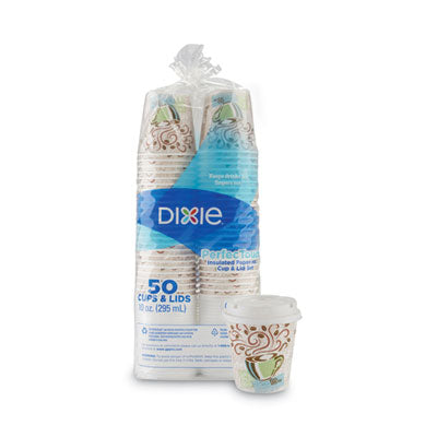 DXE5310COMBO600 PerfecTouch Paper Hot Cups and Lids Combo, 10 oz, Multicolor, 50 Cups/Lids/Pack DIXIE FOOD SERVICE