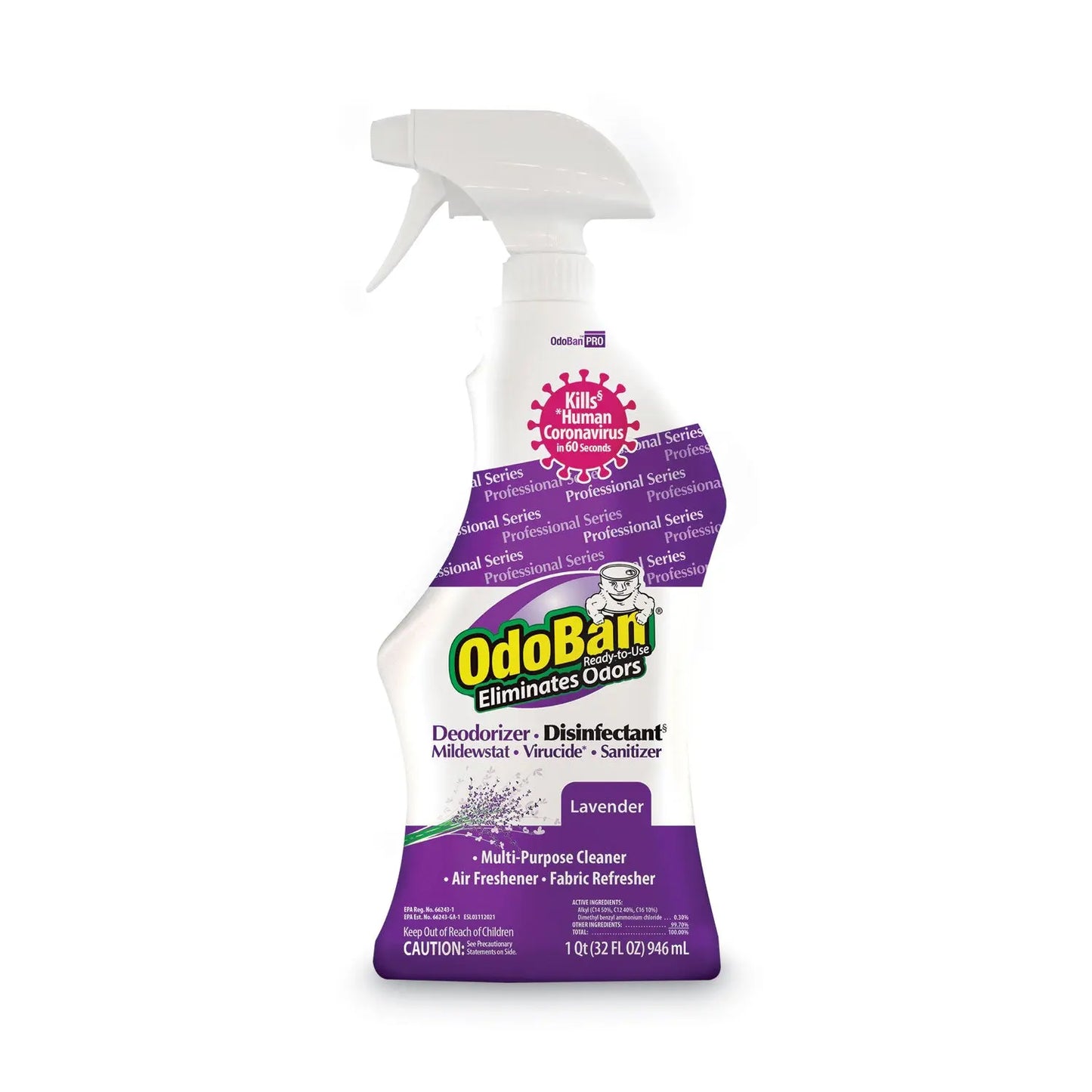 ODO910162QC12 Rtu Odor Eliminator And Disinfectant, Lavender, 32 Oz Spray Bottle, 12/carton OdoBan
