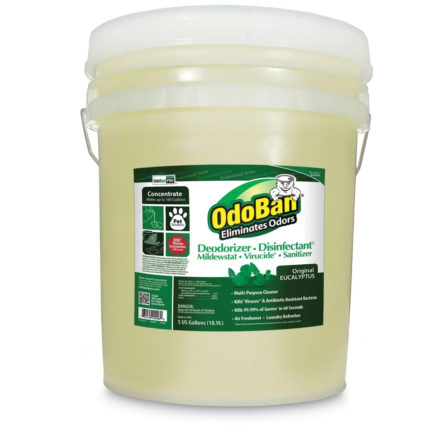 ODO9110625G Concentrated Odor Eliminator And Disinfectant, Eucalyptus, 5 Gal Pail OdoBan