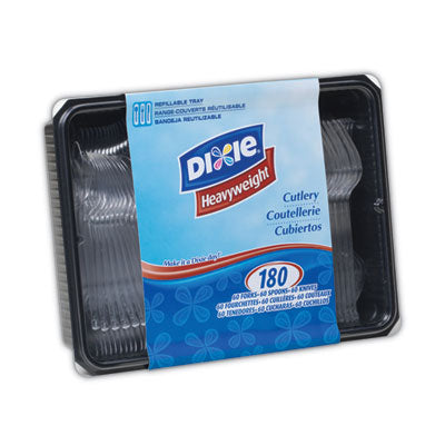 DXECH0180DX7CT Cutlery Keeper Tray with Clear Plastic Utensils, Heavyweight, Fork/Knife/Spoon, Plastic, Crystal Clear, 1,800/Carton DIXIE FOOD SERVICE