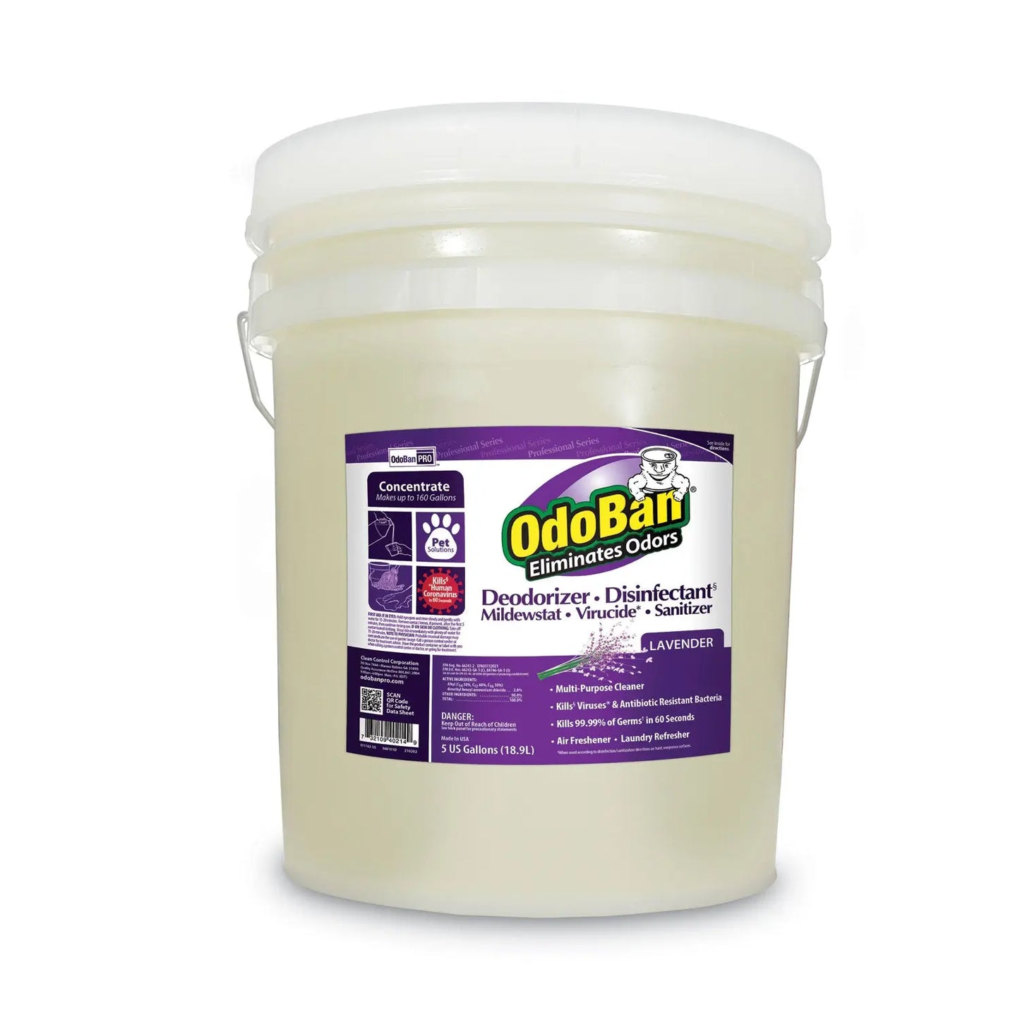 ODO9111625G Concentrated Odor Eliminator And Disinfectant, Lavender Scent, 5 Gal Pail OdoBan