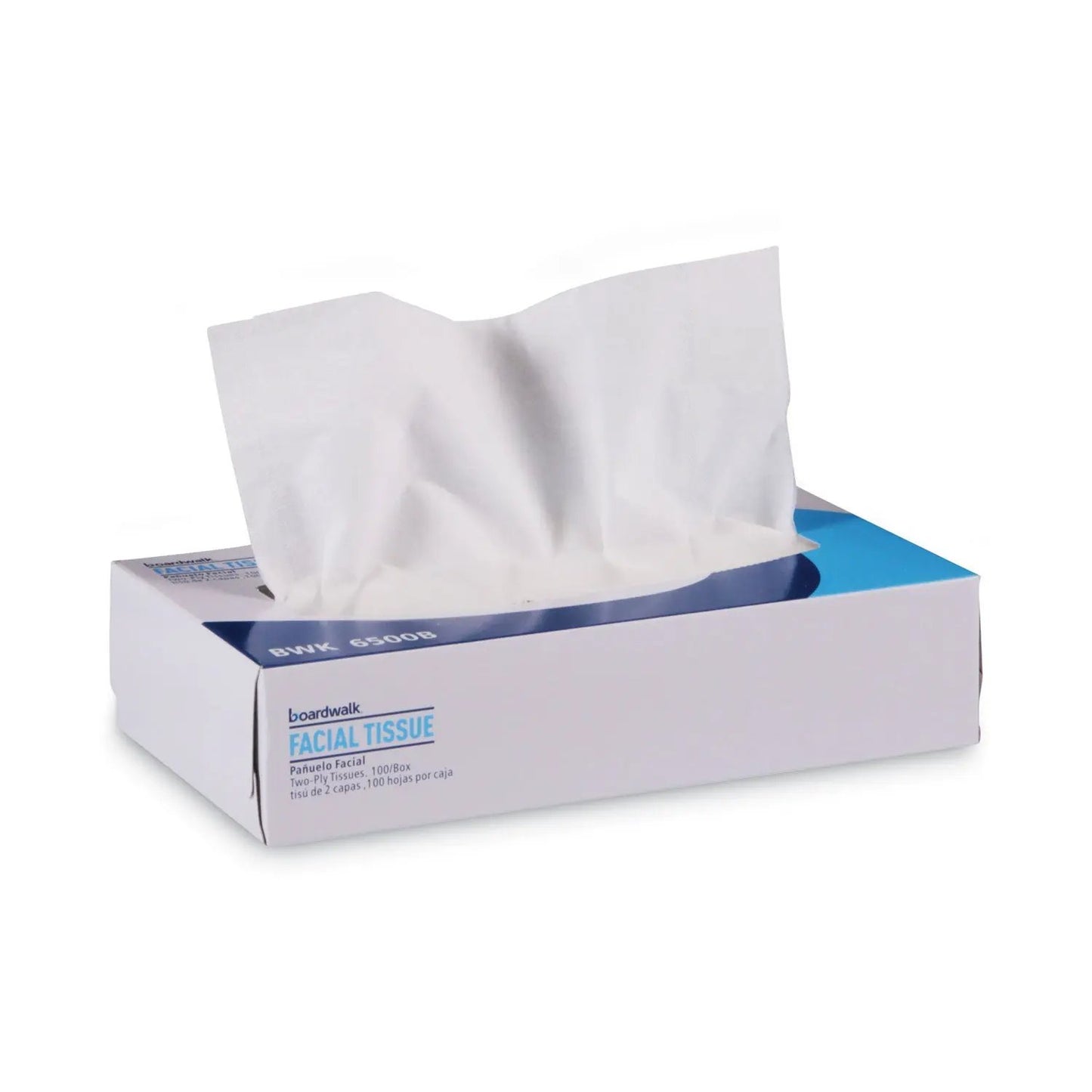 BWK6500B Office Packs Facial Tissue, Flat Box, 2-Ply, White, 100 Sheets/Box, 30 Boxes/Carton Boardwalk