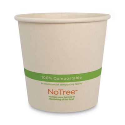 WORBOSU24 No Tree Paper Bowls, 24 oz, 4.4" Diameter x 4.5" h, Natural, Sugarcane, 500/Carton WORLD CENTRIC