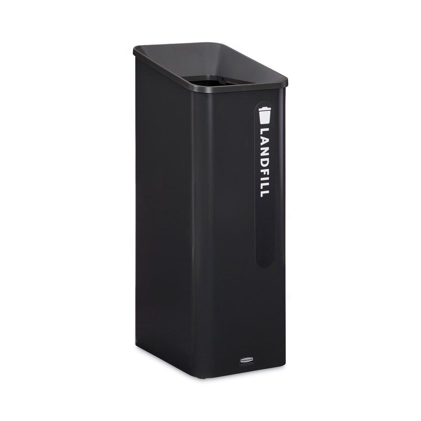 RCP2078967 Sustain Decorative Refuse with Recycling Lid, 15 gal, Metal/Plastic, Black RUBBERMAID COMMERCIAL PROD.