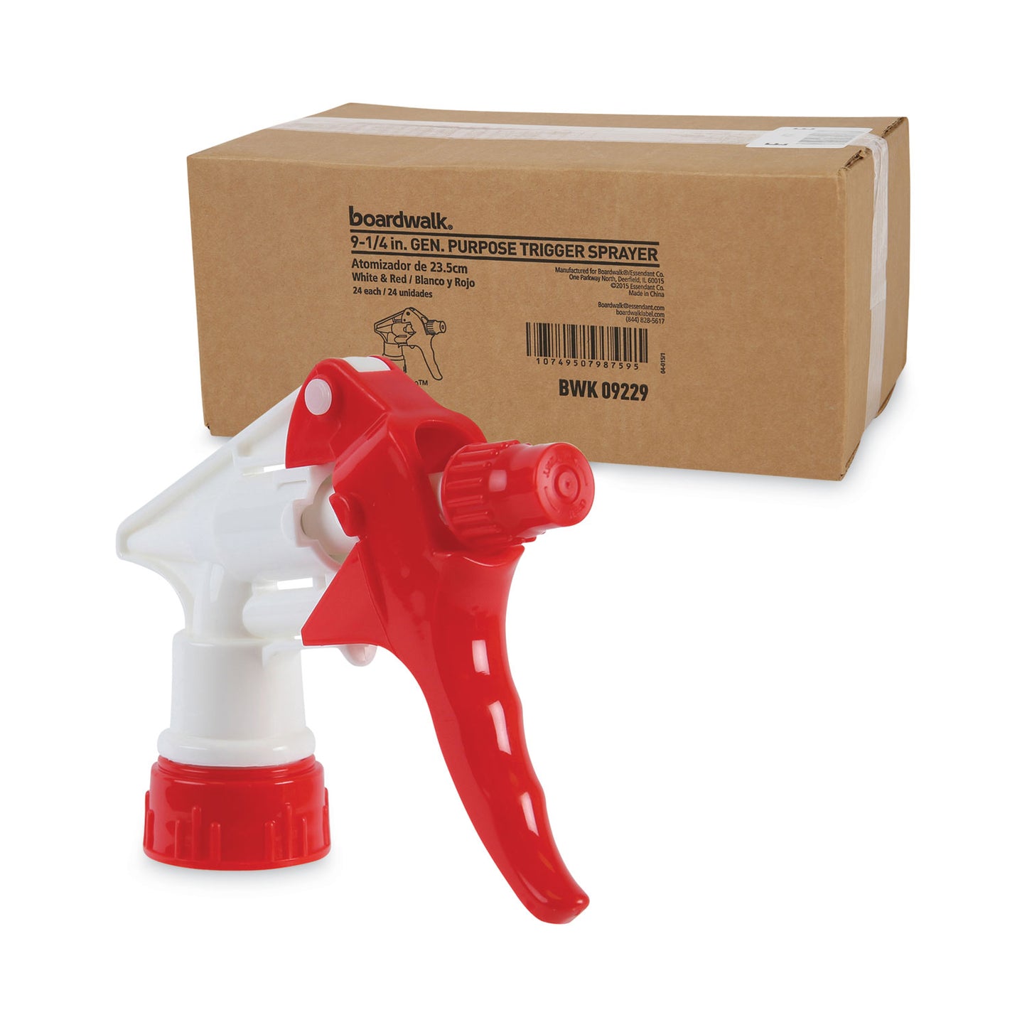 BWK09229 General Purpose Trigger Sprayer, 9.25" Tube, Fits 32 oz Bottles, Red/White, 24/Carton