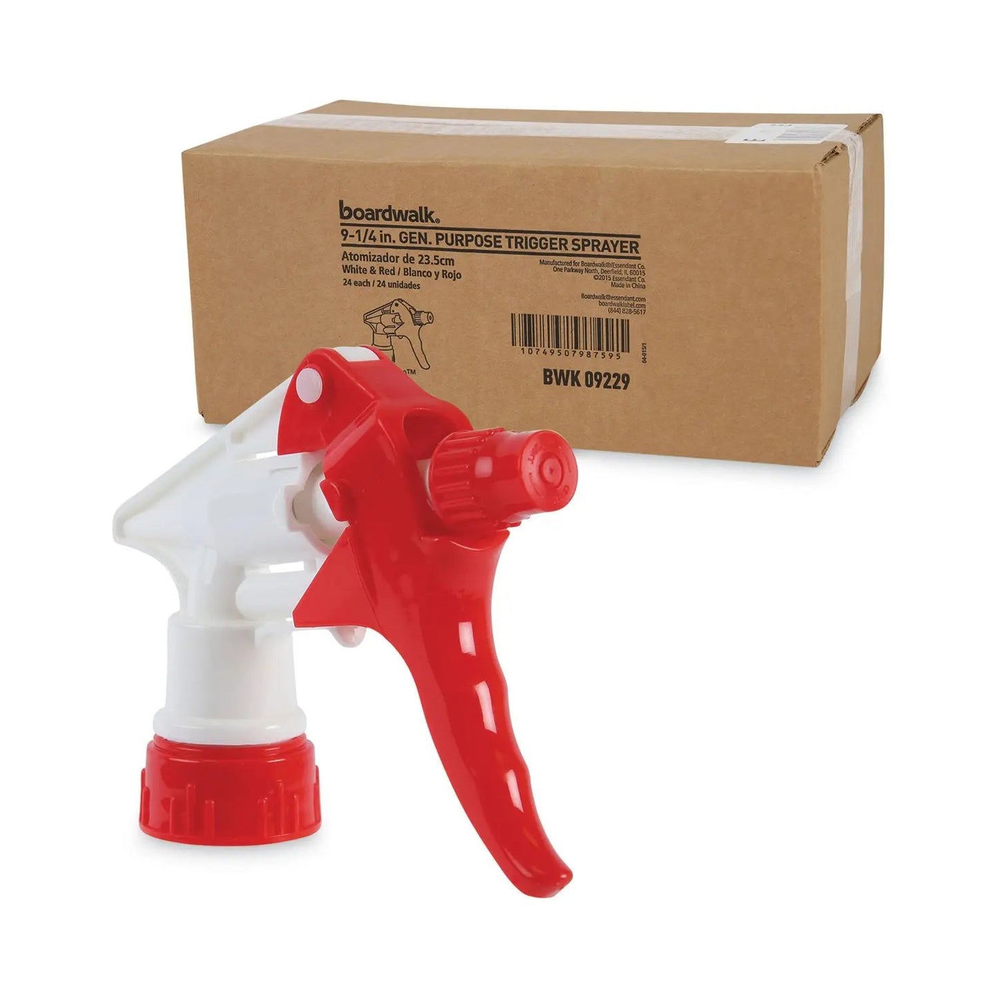 BWK09229 General Purpose Trigger Sprayer, 9.25" Tube, Fits 32 oz Bottles, Red/White, 24/Carton Boardwalk