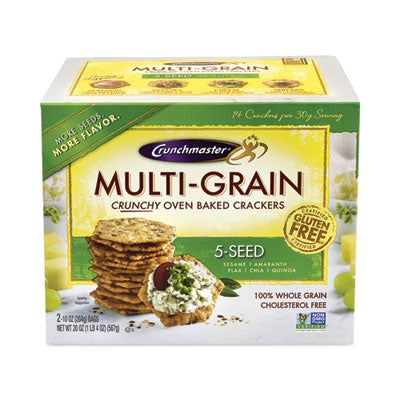 GRR22000757 5-Seed Multi-Grain Crunchy Oven Baked Crackers, Whole Wheat, 10 oz Bag, 2 Bags/Box