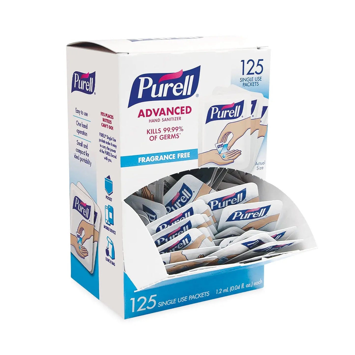 GOJ9630125NSCT Advanced Hand Sanitizer Single Use, Gel, 1.2 mL Packet, Fragrance-Free, 125/Box, 12 Box/Carton PURELL