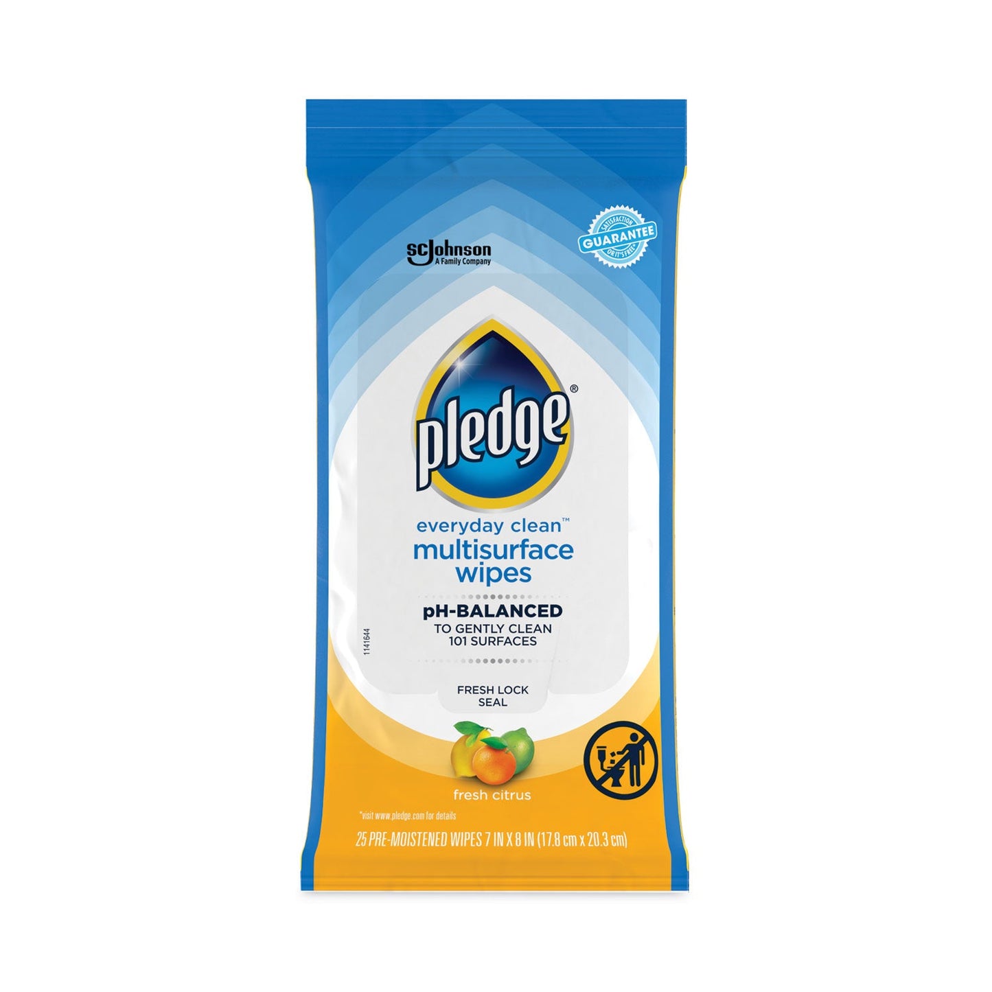 SJN336274EA Multi-Surface Cleaner Wet Wipes, Cloth, 7 x 10, Fresh Citrus, White, 25 Wipes Pledge