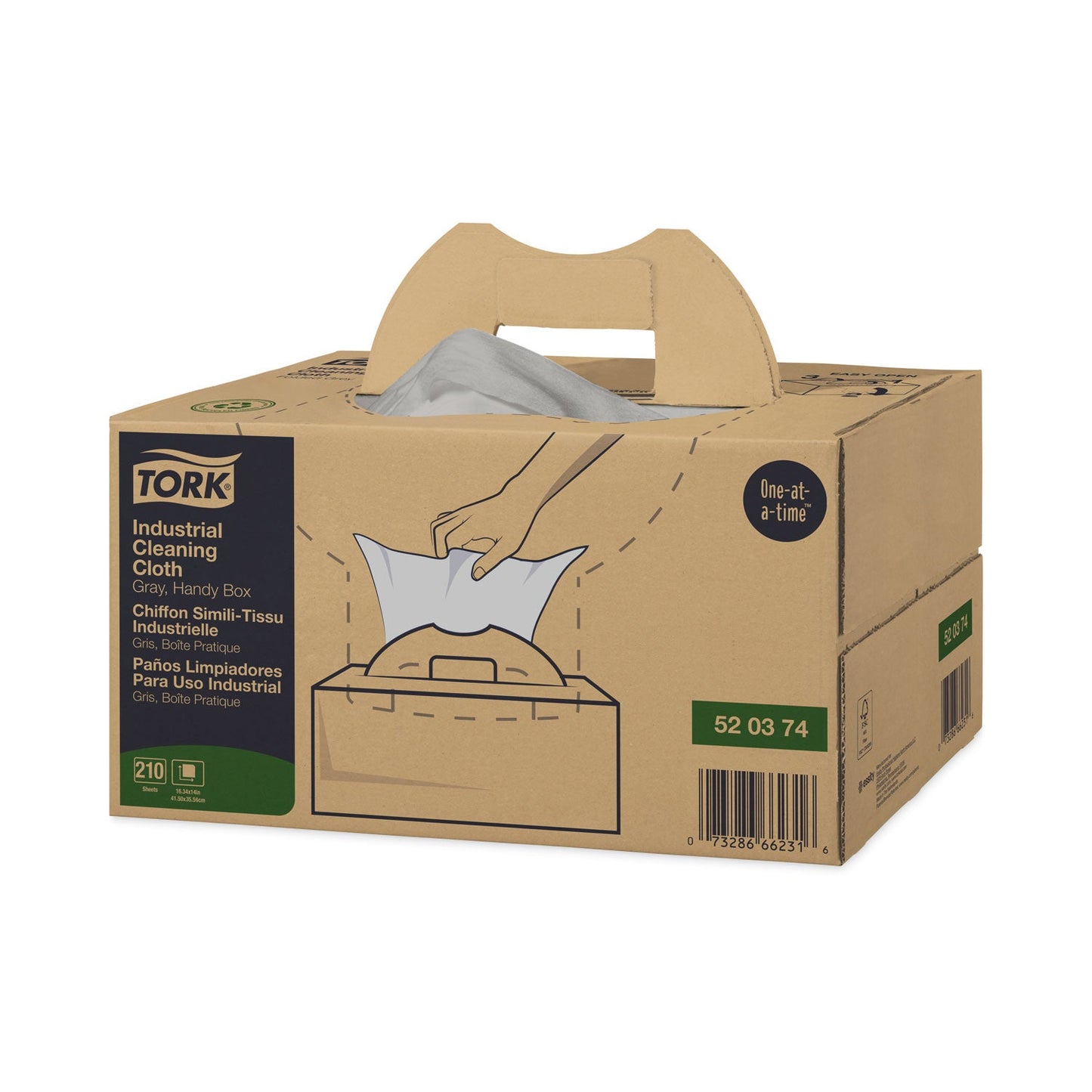 TRK520374 Industrial Cleaning Cloths, 1-Ply, 16.34 x 14, Gray, 210 Wipes/Box Tork