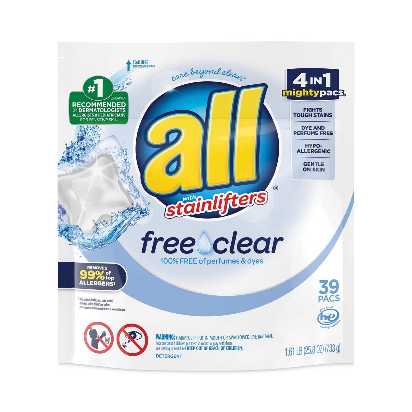 DIA73978 MIGHTY PACS Free Clear Super Concentrated HE Laundry Detergent, 39/Pack, 6 Packs/Carton