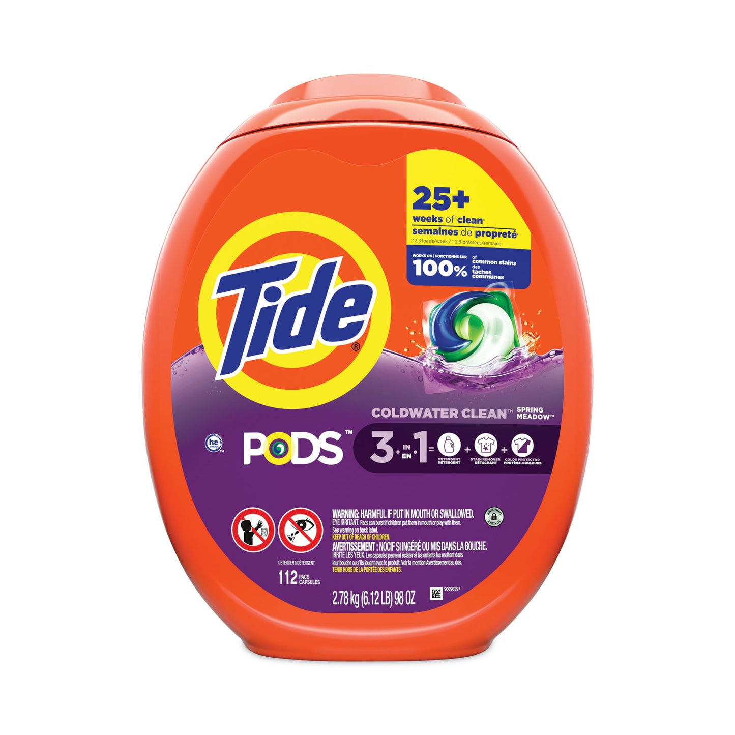 PGC03250 Pods, HE Compatible, Spring Meadow, 85 oz, 112 Pods/Tub, 4 Tubs/Carton Tide