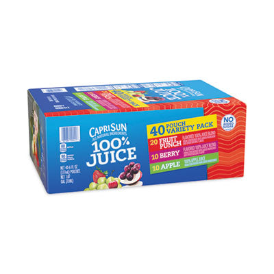 GRR22000720 100% Juice Pouches Variety Pack, 6 oz, 40 Pouches/Carton