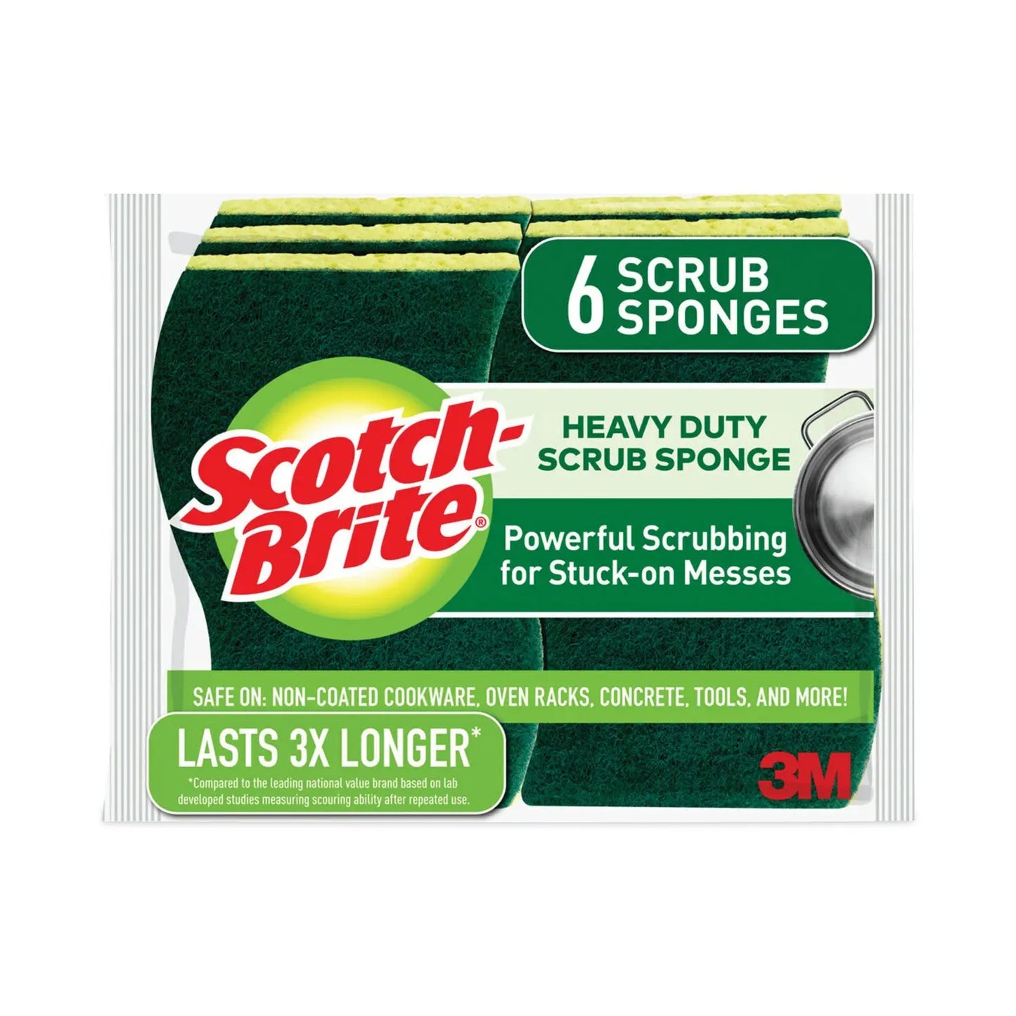 MMM426 Heavy-Duty Scrub Sponge, 4.5 X 2.7, 0.6" Thick, Yellow/green, 6/pack Scotch-Brite