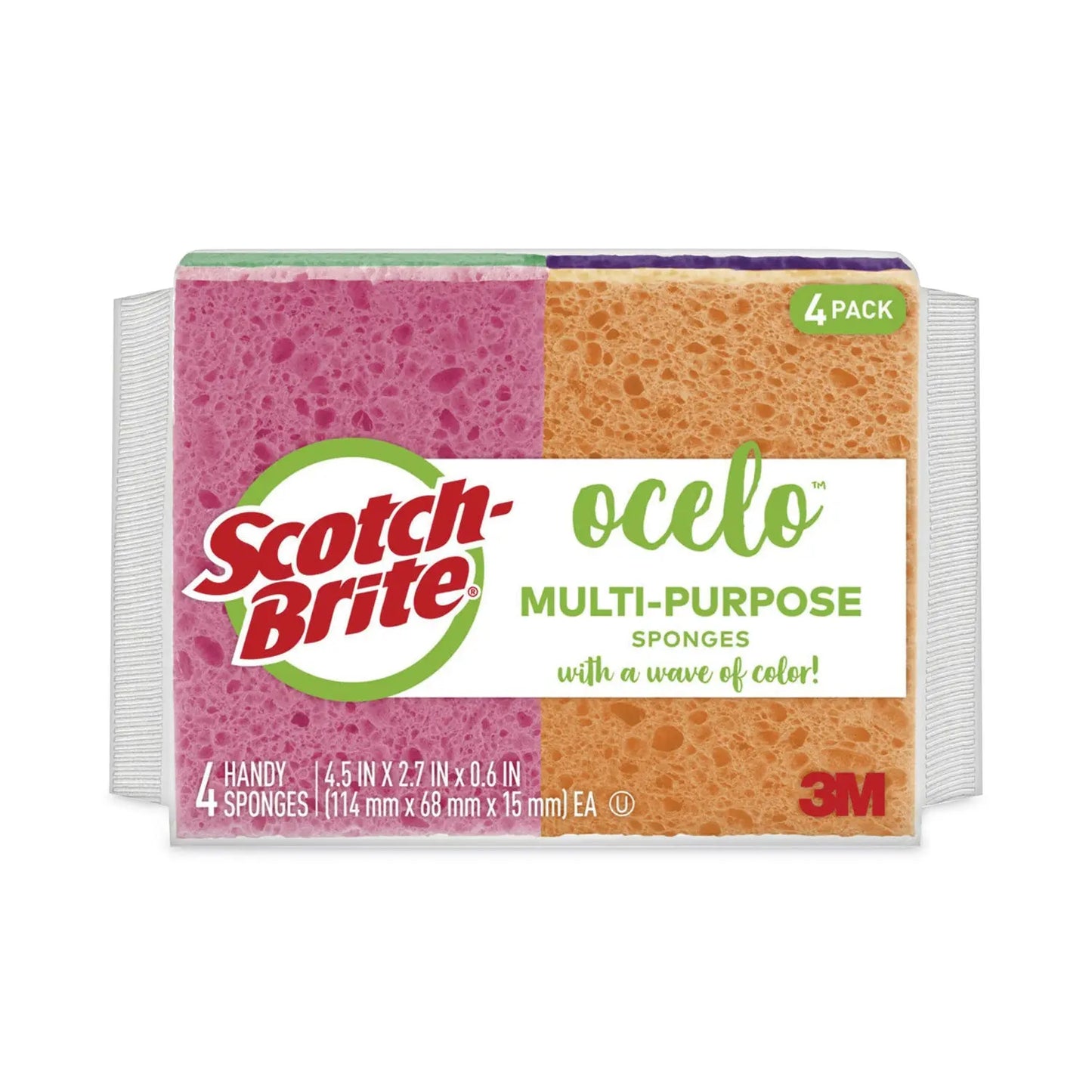 MMM7274FD Vibrant Color Sponges, 4.7 X 3, 0.6" Thick, Assorted Colors, 4/pack ocelo