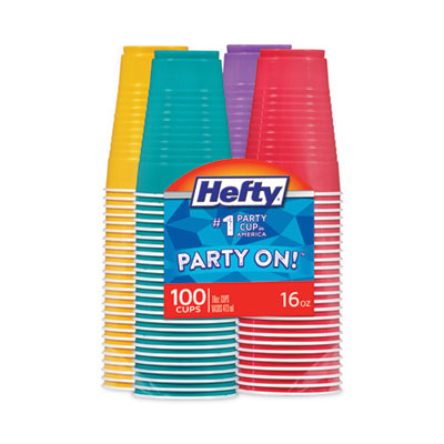 RFPC21637CT Easy Grip Disposable Plastic Party Cups, 16 Oz, Assorted Colors, 100/pack, 4 Packs/carton