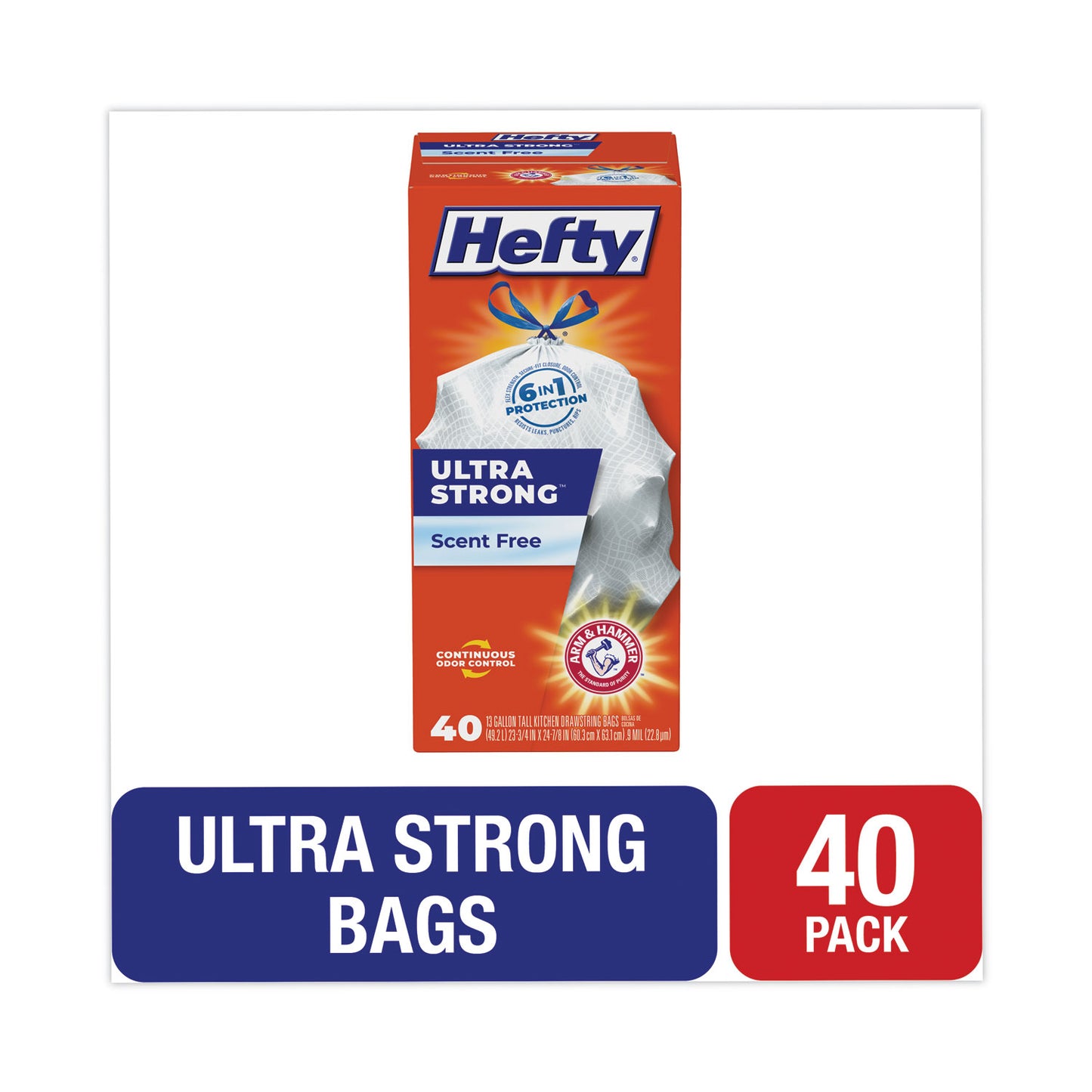 RFPE88338 Extra Heavy-Duty Ultra Strong Tall Kitchen Trash Bags, Drawstring, 13 gal, 23.75" x 24.88", White, 40/Box