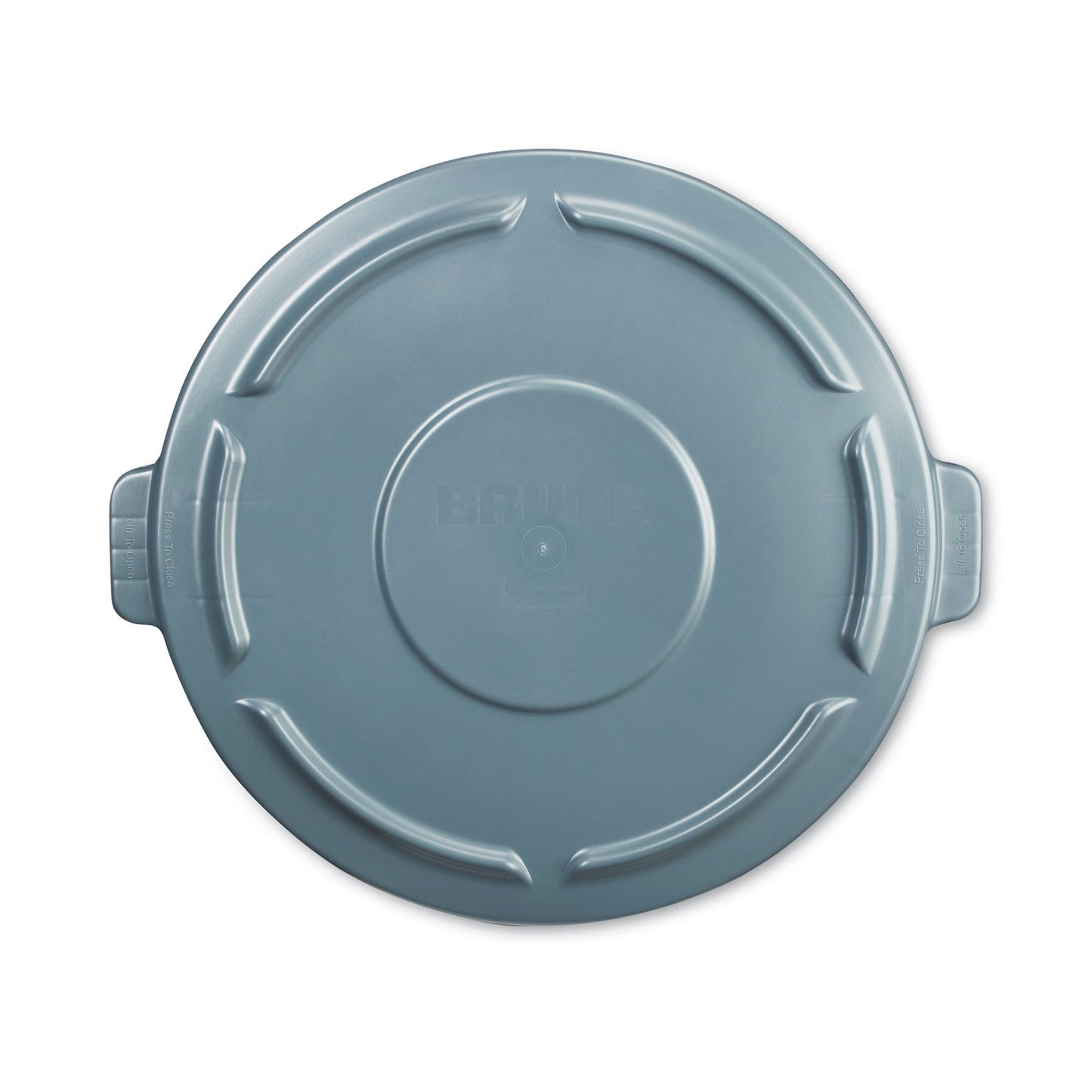 RCP260900GRAYCT BRUTE Self-Draining Flat Top Lids for 10 gal Round BRUTE Container, 15.91" Diameter, Gray, 6/Carton