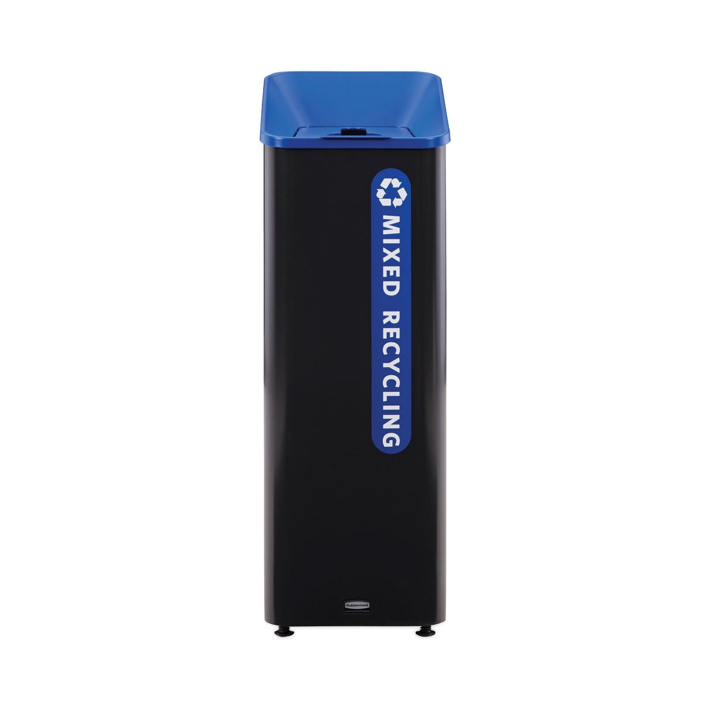 RCP2078994 Sustain Decorative Refuse with Recycling Lid, 15 gal, Metal/Plastic, Black/Blue RUBBERMAID COMMERCIAL PROD.