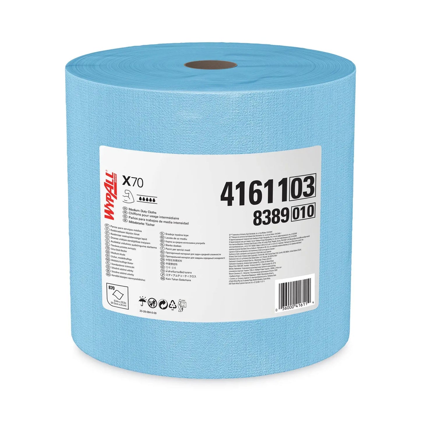 KCC41611 X70 Cloths, Jumbo Roll, 12.4 x 12.2, Blue, 820/Roll WypAll