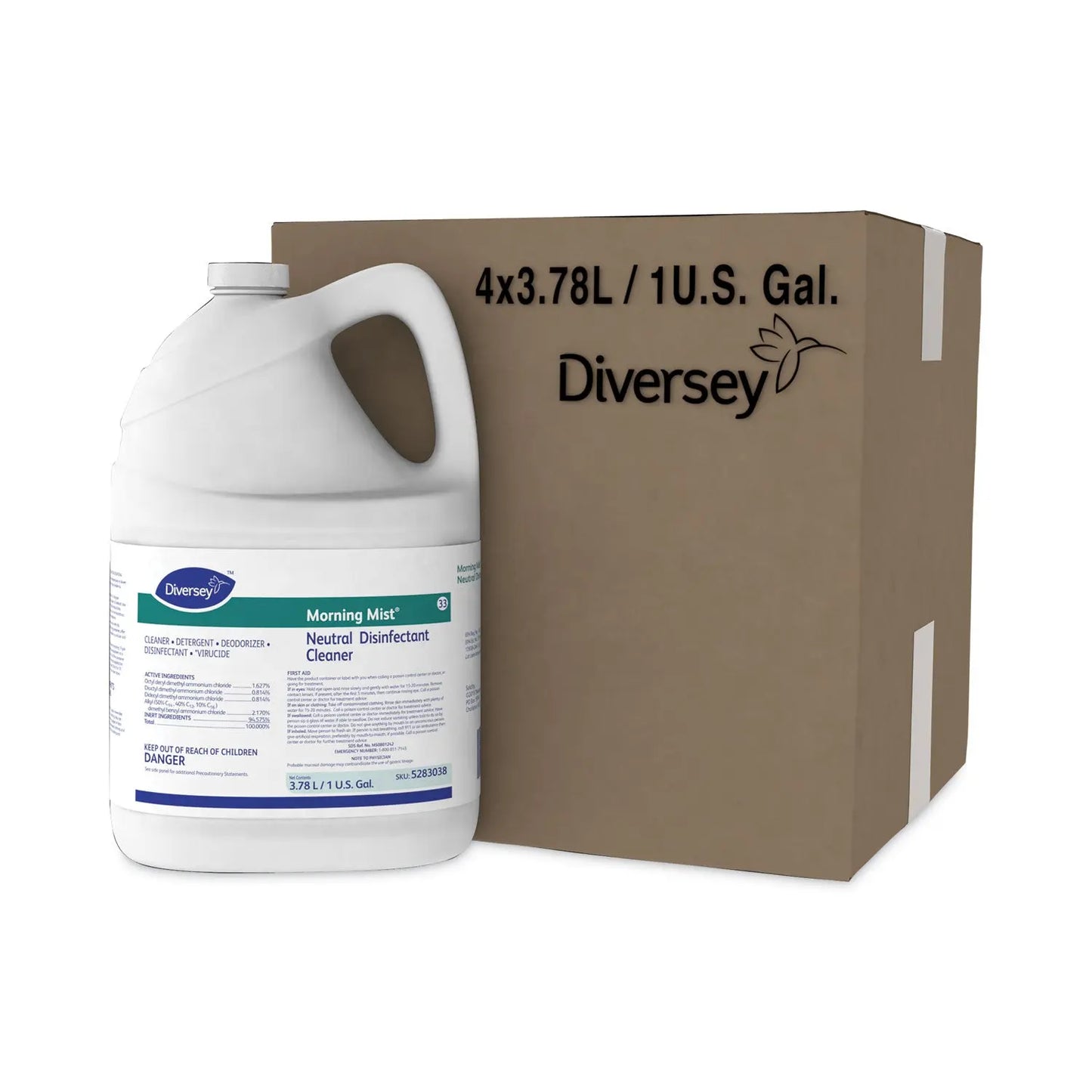 DVO5283038 Morning Mist Neutral Disinfectant Cleaner, Fresh Scent, 1 Gal Bottle Diversey