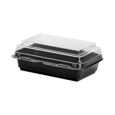 SCC846612PS94 Creative Carryouts Hinged Plastic Hot Deli Boxes, 24 Oz, 7.87 X 5.4 X 2.1, Black/clear, 200/carton DART
