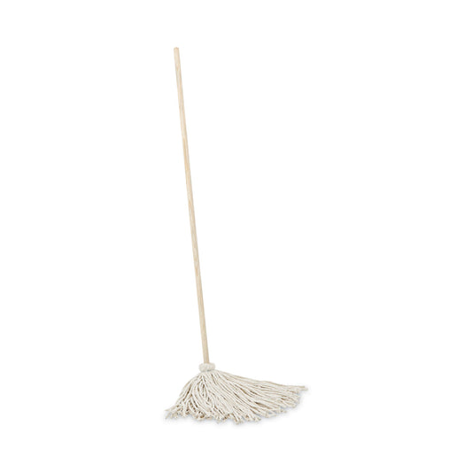 BWK116C Handle/Deck Mops, #16 White Cotton Head, 48" Natural Wood Handle