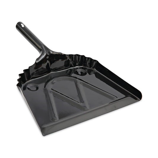 BWK04212 Metal Dust Pan, 12 x 14, 5" Handle, 20-Gauge Steel, Black, 12/Carton
