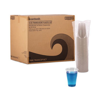BWKTRANSCUP16CT Translucent Plastic Cold Cups, 16 oz, 50/Sleeve, 20 Sleeves/Carton BOARDWALK