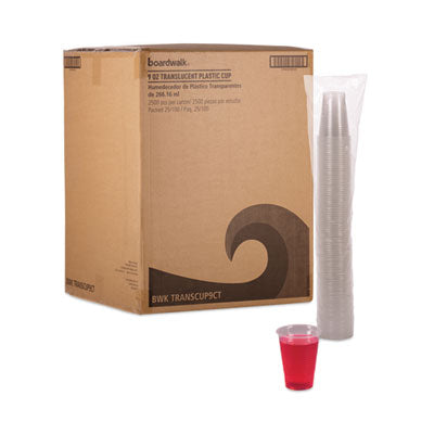 BWKTRANSCUP9CT Translucent Plastic Cold Cups, 9 oz, 100/Sleeve, 25 Sleeves/Carton BOARDWALK