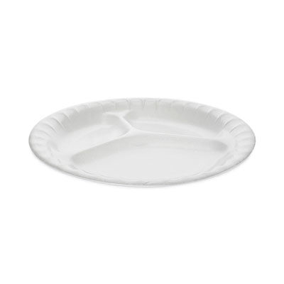 PCT0TK100110000 Placesetter Deluxe Laminated Foam Dinnerware, 3-Compartment Plate, 8.88" dia, White, 500/Carton