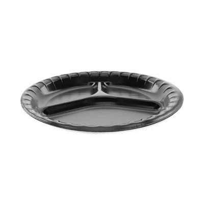 PCT0TKB0044000Y Placesetter Deluxe Laminated Foam Dinnerware, 3-Compartment Plate, 10.25" dia, Black, 540/Carton PACTIV EVERGREEN CORPORATION