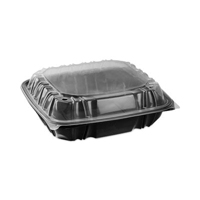 PCTDC109100B000 EarthChoice Vented Dual Color Microwavable Hinged Lid Container, 66 oz, 10.5 x 9.5 x 3.1, Black/Clear, Plastic, 132/Carton PACTIV EVERGREEN CORPORATION