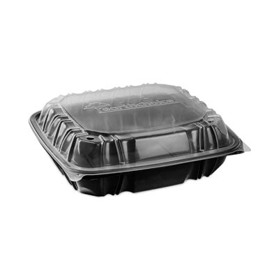 PCTDC109310B000 EarthChoice Vented Dual Color Microwavable Hinged Lid Container, 3 Compartments, 54 oz, Black/Clear, Plastic, 132/Carton PACTIV EVERGREEN CORPORATION