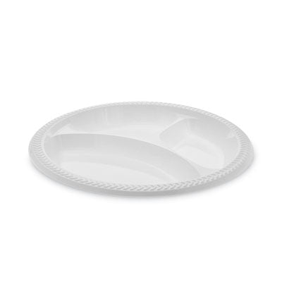 PCTMIC10Y Meadoware Impact Plastic Dinnerware, 3-Compartment Plate, 10.25" dia, White, 500/Carton PACTIV EVERGREEN CORPORATION