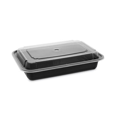 PCTNC868B Newspring VERSAtainer Microwavable Containers, 28 oz, 8.8 x 6 x 2, Black Base/Clear Lid, Plastic, 150/Carton