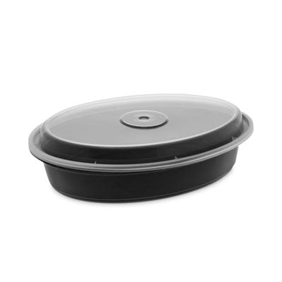 PCTOC32B Newspring VERSAtainer Microwavable Containers, Oval, 32 oz, 9.1 x 6.7 x 1.9, Black/Clear, Plastic, 150/Carton PACTIV EVERGREEN CORPORATION