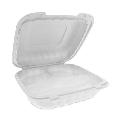PCTYCN808030000 EarthChoice SmartLock Microwavable MFPP Hinged Lid Container, 3 Compartments, 8.35 x 8.35 x 3.1, White, Plastic, 200/Carton PACTIV EVERGREEN CORPORATION