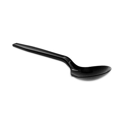 PCTYMWSSE Meadoware Cutlery, Medium Heavyweight Soup Spoon, Plastic, Black, 1,000/Carton