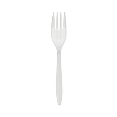 PCTYFWFWCH Fieldware Cutlery, Mediumweight Fork, Plastic, White, 1,000/Carton