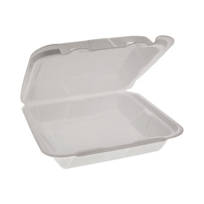 PCTYHD18SS00200 Foam Hinged Lid Container, Dual Tab Lock Happy Face, 8 x 7.75 x 2.25, White, 200/Carton