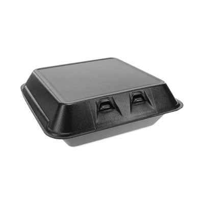 PCTYHLB09010000 SmartLock Foam Hinged Lid Container, Large, 9 x 9.1 x 3.3, Black, 150/Carton PACTIV EVERGREEN CORPORATION