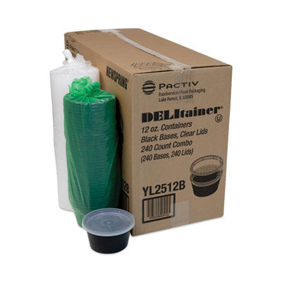 PCTYL2512B Newspring DELItainer Microwavable Container, 12 oz, 4.55" Diameter x 2.45" h, Black/Clear, Plastic, 240/Carton
