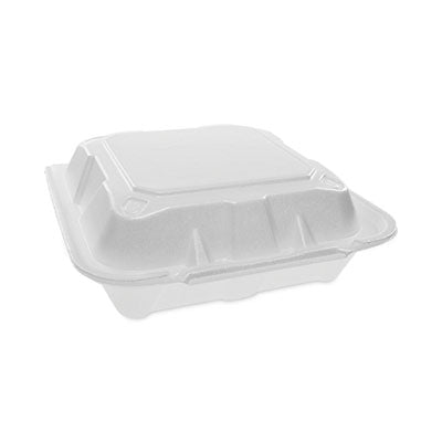 PCTYTD188010000 Vented Foam Hinged Lid Container, Dual Tab Lock, 8.42 x 8.15 x 3, White, 150/Carton